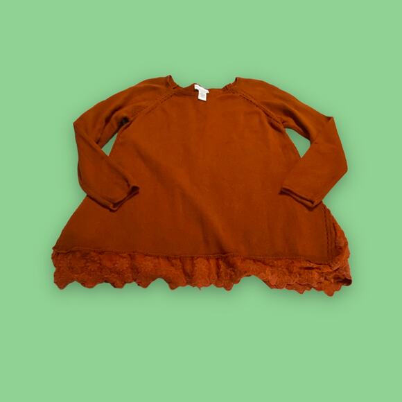 Soft Surroundings Burnt Orange Cotton Cashmere Blend Sweater Lace Trim Size L - Picture 1 of 10